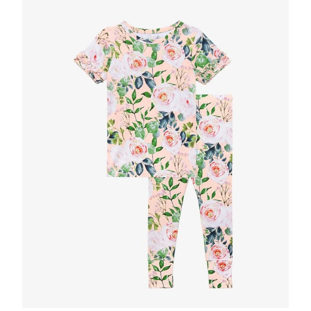Posh Peanut Harper Bamboo Pajama Set Pink Floral Ruffle Sleeve‎ 7Y PJs Cottage